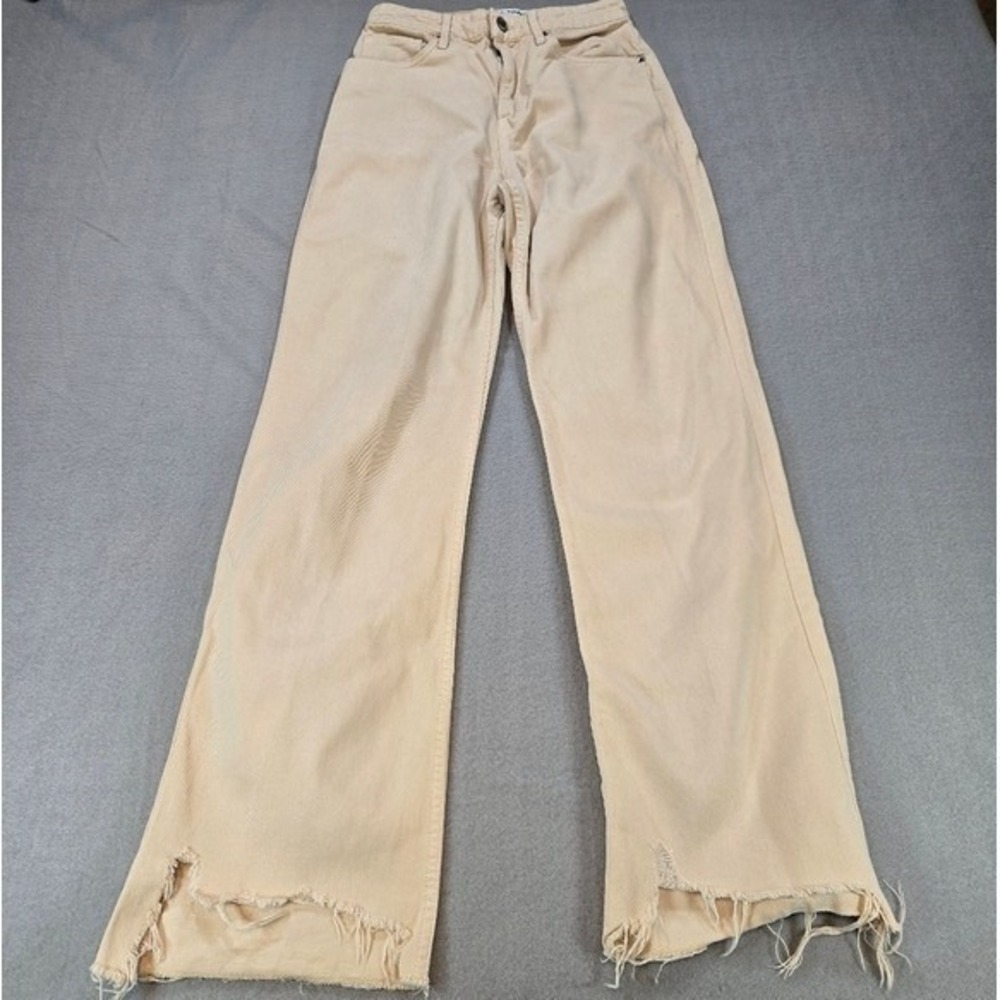 Social Tourist Straight Jeans Womens 26 Tan Corduroy Ultra High Rise Distressed